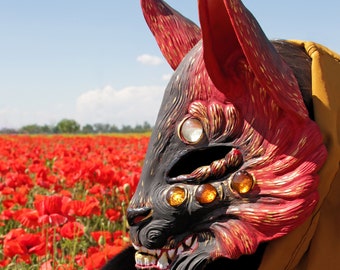 MADE TO ORDER Red Kitsune Resin Mask - YokaiJapanese Fire Fox