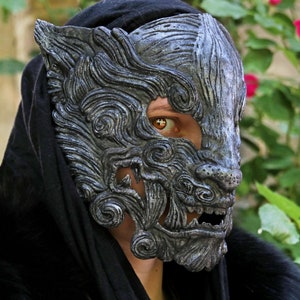 MADE TO ORDER Silver Oni mask japanese demon ogre cosplay larp renaissance samurai cyberpunk tyger claws yokai hannya masquerade ball image 1