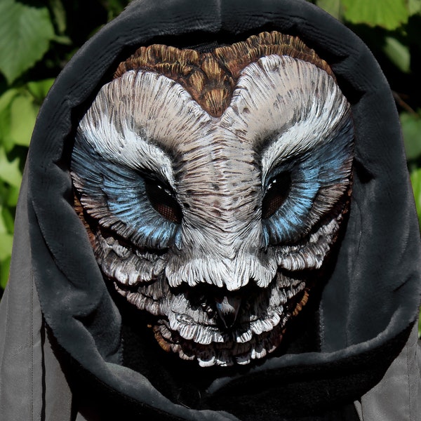 FAIT SUR COMMANDE - Masque de chouette effraie en résine fantaisie larp costume païen wicca rituel yule burning man renaissance fest faire oiseau de proie