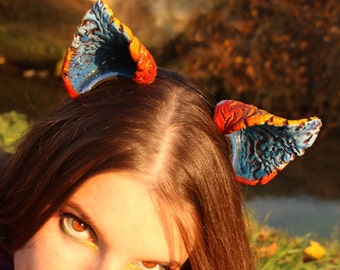Orange & Blue Nekomimi Cat Ears Headband - Handmade Cosplay