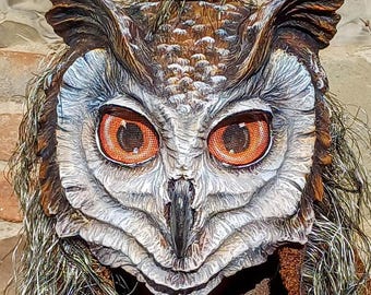 Resin Great Horned Owl Mask with Hood – Realistic Cosplay LARP