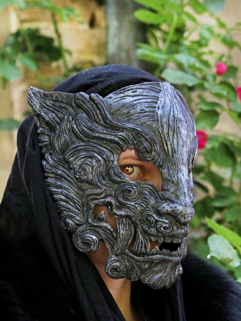 MADE TO ORDER Silver Oni mask japanese demon ogre cosplay larp renaissance samurai cyberpunk tyger claws yokai hannya masquerade ball image 1