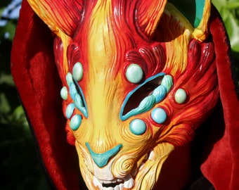 Gemmed Kitsune Fox Spirit Mask – Handmade Resin Cosplay Mask with Crystals (Made to Order)