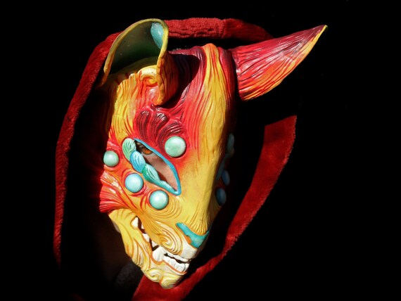 Made To Order Kitsune Mask Japanese Fire Fox Yokai Beast Etsy