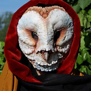 Unique Handcrafted Pink Owl Mask with big eyes. Comfortable for LARP, masquerade, and cosplay costumes.