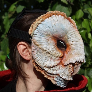 Wiccan inspired Pink Barn Owl Mask. Hand-painted resin, adjustable fit for cosplay and LARP events.