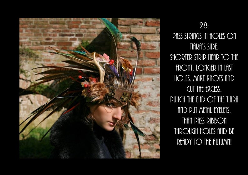 INSTANT DOWNLOAD PDF autumn headdress tutorial Pattern Larp cosplay wiccan headgear feathers how to pagan horns witch magic fantasy shaman image 2