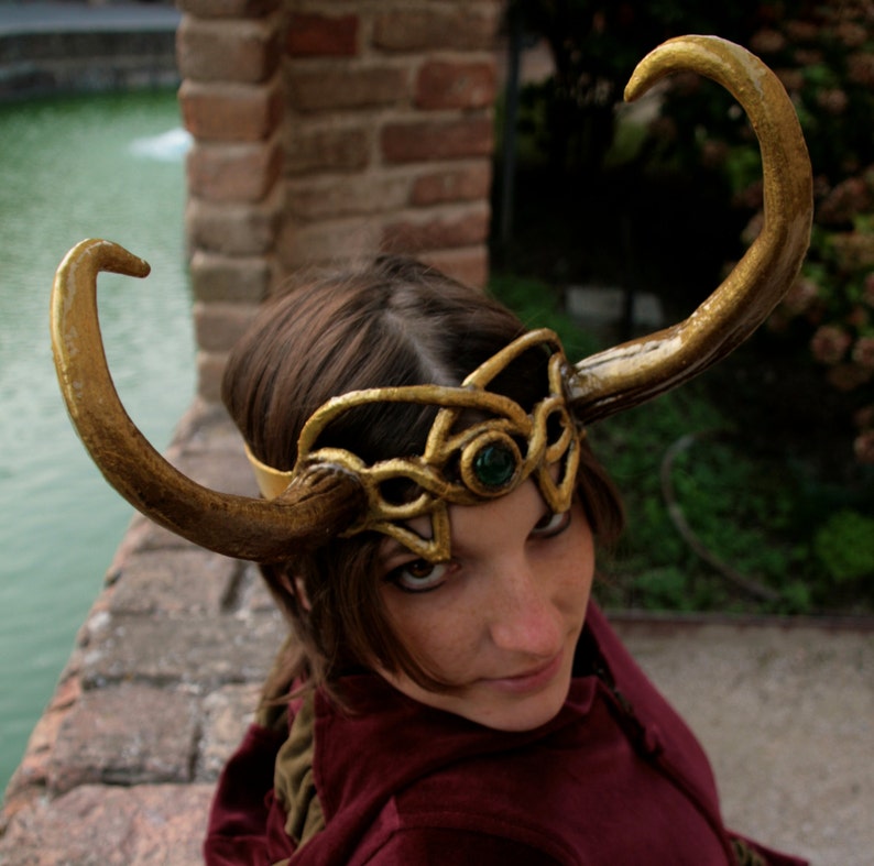 MADE TO ORDER lady loki gold horns fantsy larp d&d costume Etsy