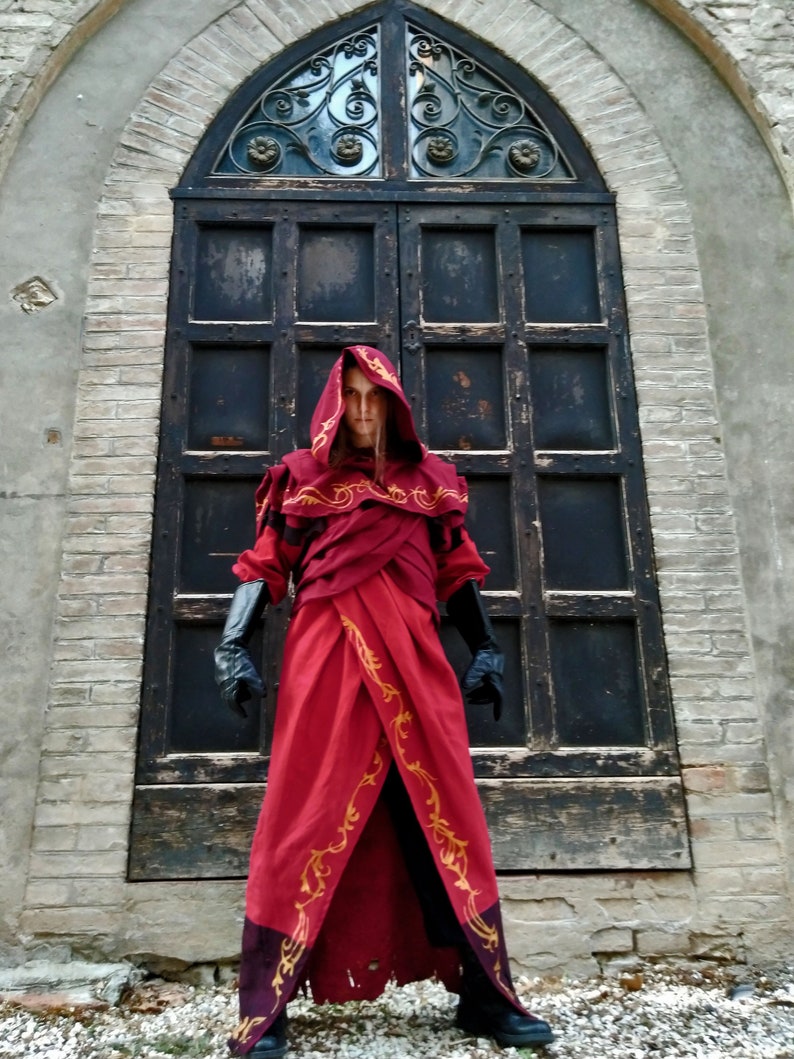 MADE TO ORDER Red Wizard Robe Costume Tunic Dress Cape Hood Etsy