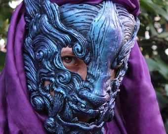 READY TO SHIP Iridescent Oni Mask - Purple Blue Japanese Demon Cyberpunk