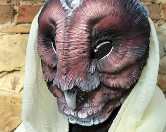 Hand-Painted Brown Barn Owl Resin Mask: Cosplay LARP