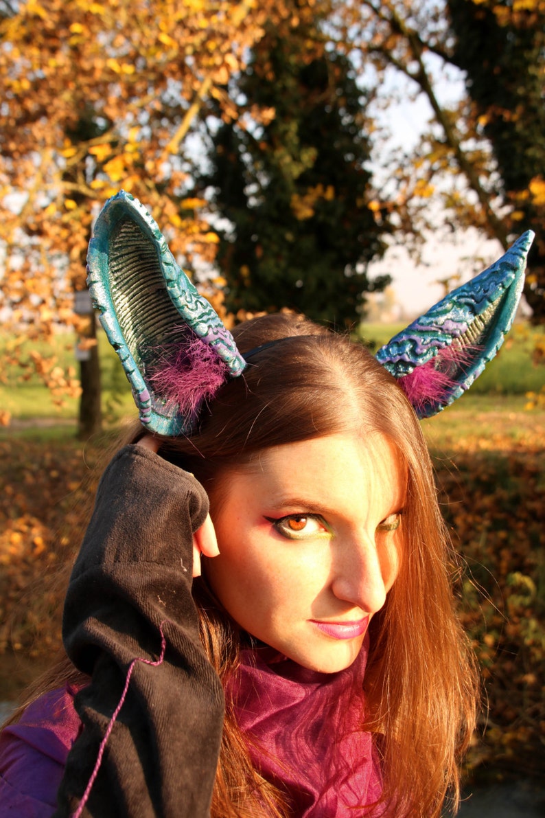 READY TO SHIP funny monster ears soft fur headband blue purple stitch cosplay larp gothic lolita furry Experiment 626 nekomimi necomimi image 1