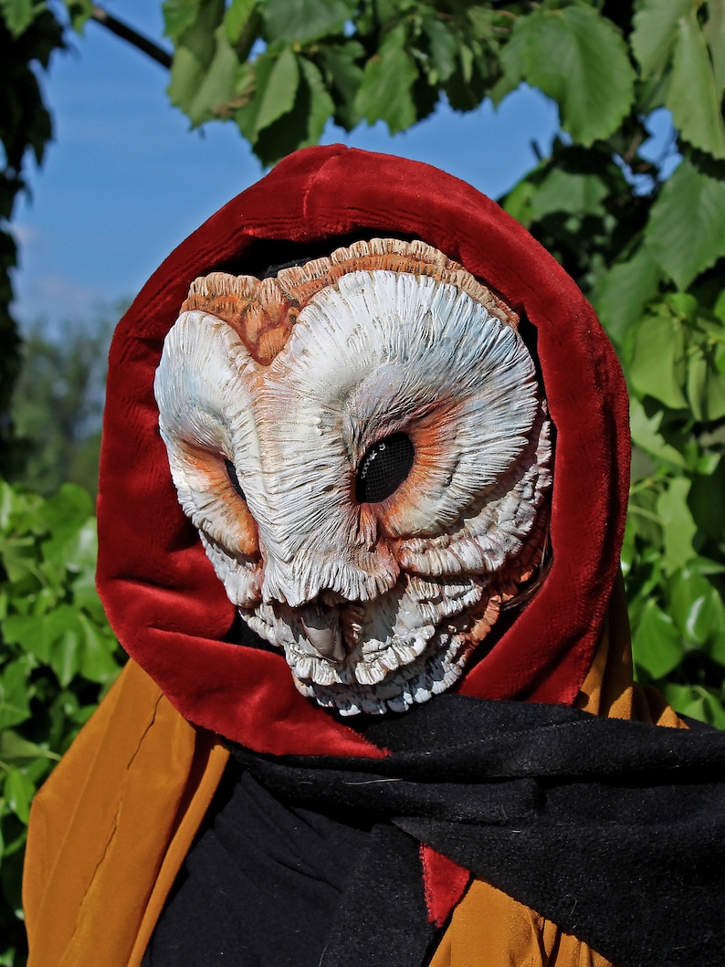 READY TO SHIP Big Eyes Pink Barn Owl Mask. Hand-painted resin for LARP, cosplay, and Wiccan wear.