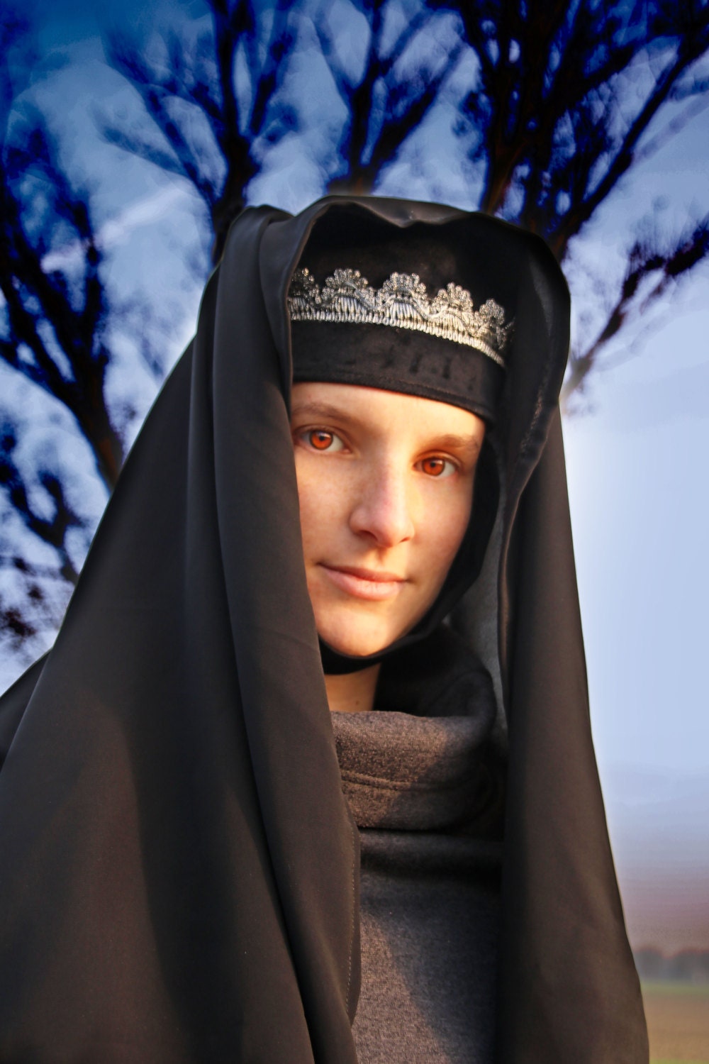 MADE TO ORDER Medieval headdress noble black veil nun gala Etsy