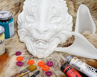 Blank Resin Kitsune Mask with Gems: DIY Cosplay Mask