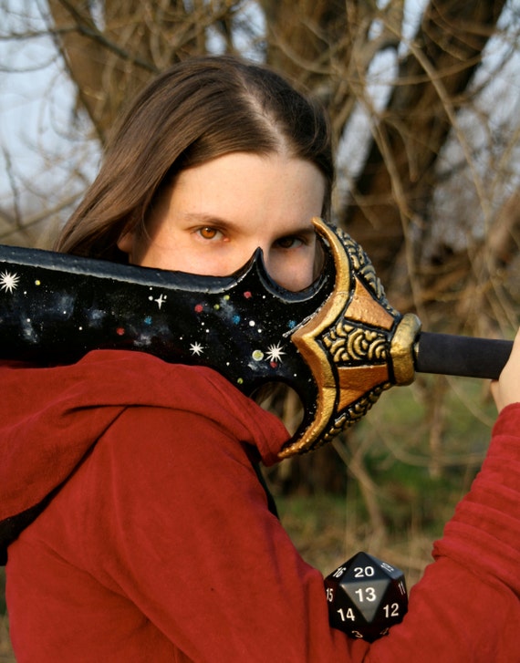 images Blackrazor 5E made to order blackrazor sword larp rpg black night sky starry obsidian one hand gold dungeons and dragons d d forgotten realms geek