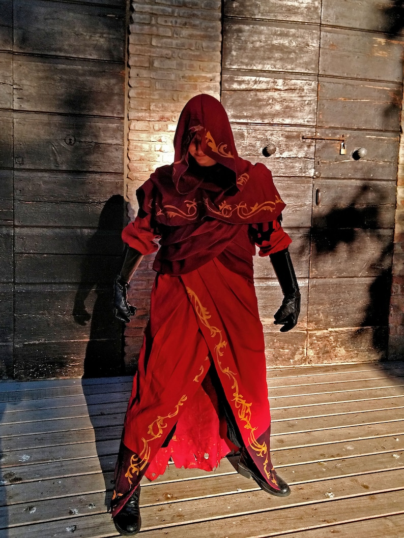 MADE TO ORDER Red Wizard Robe Costume Tunic Dress Cape Hood Etsy