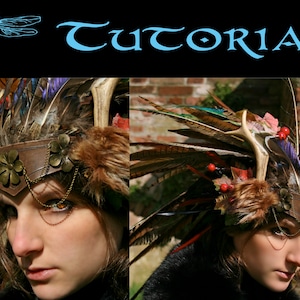 INSTANT DOWNLOAD PDF autumn headdress tutorial Pattern Larp cosplay wiccan headgear feathers how to pagan horns witch magic fantasy shaman image 1