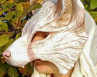 MADE TO ORDER Fenrir Half Mask - Mythological White Wolf Resin Cosplay Larp