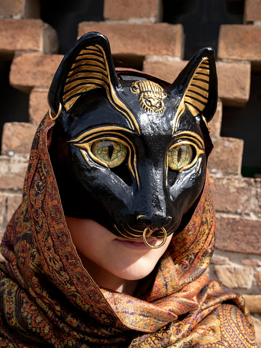 MADE TO ORDER Bastet Bast Resin Mask Egypt Egyptian Goddess Gayer anderson Cat Black Gold Sekhmet Costume Pagan Masquerade Ball Ritual Etsy