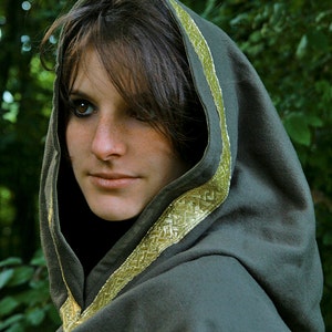 READY TO SHIP mantle cloak unisex gray gold Fantasy Renassaince Pagan Winter wiccan medieval hood cape image 1