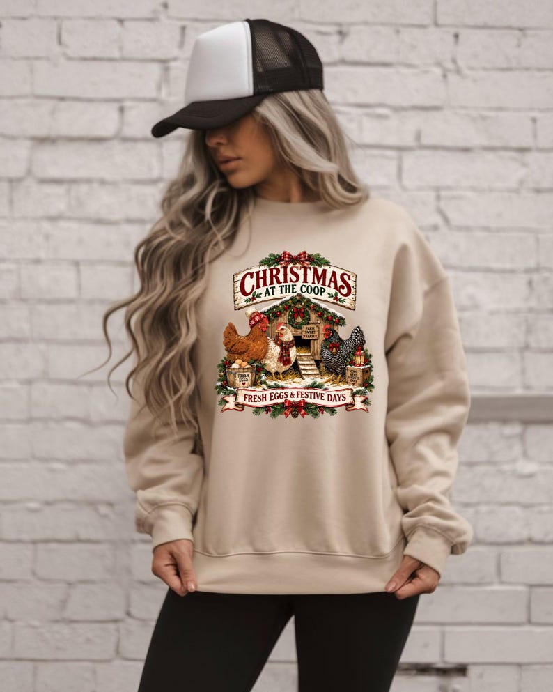 Christmas Chicken Shirt, Farmhouse Holiday Tee, Chicken Lover Gift, Festive Coop Graphic