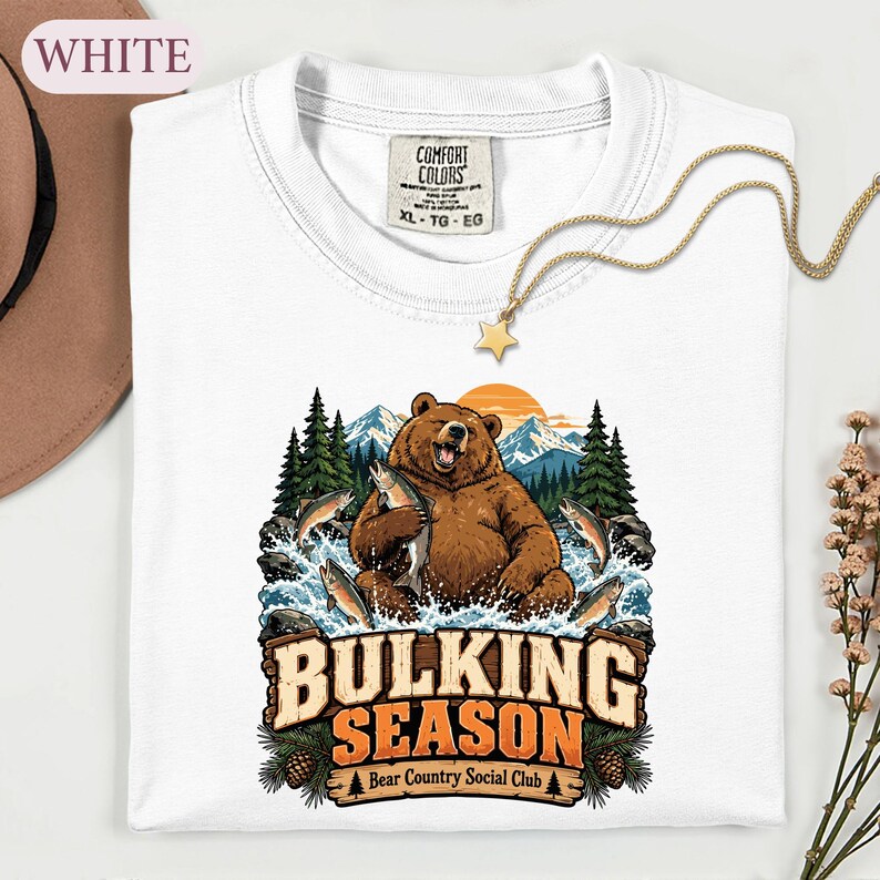 Bulking Season Bear Shirt, Funny Gym Fishing Tee, Outdoorsy Animal Lover Gift
