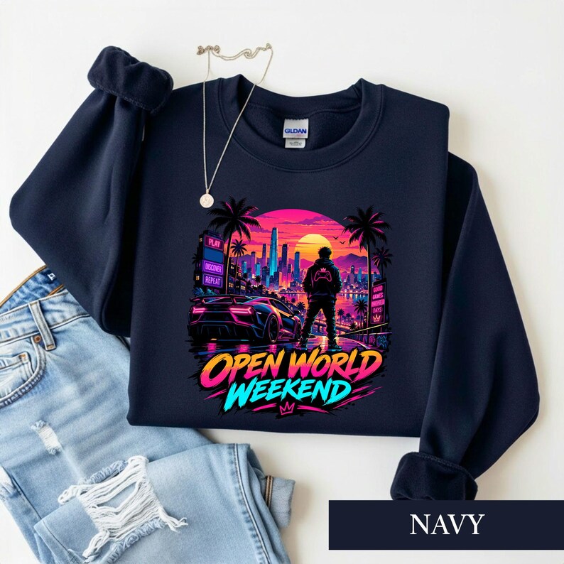 Open World Gamer Shirt, Synthwave Gaming Tee, Retro Neon Video Game Graphic, Gamer Gift