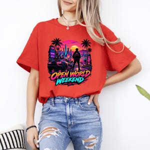 Open World Gamer Shirt, Synthwave Gaming Tee, Retro Neon Video Game Graphic, Gamer Gift