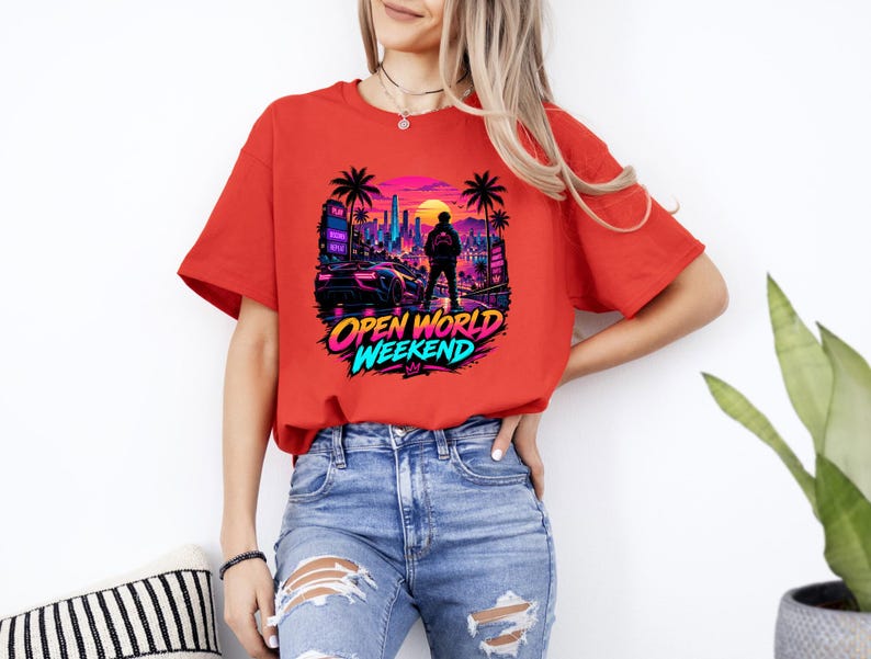 Open World Gamer Shirt, Synthwave Gaming Tee, Retro Neon Video Game Graphic, Gamer Gift