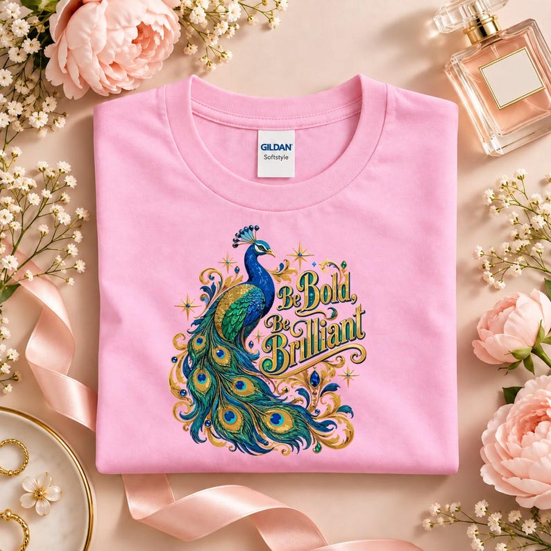 Peacock Shirt, Be Bold Be Brilliant Tee, Inspirational Bird Lover Tshirt, Royal Bird Gift