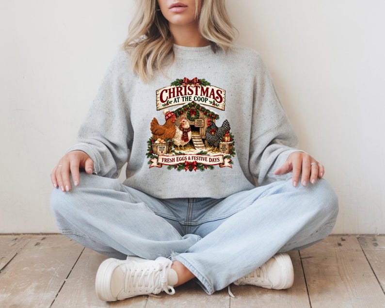 Christmas Chicken Shirt, Farmhouse Holiday Tee, Chicken Lover Gift, Festive Coop Graphic