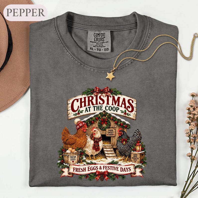 Christmas Chicken Shirt, Farmhouse Holiday Tee, Chicken Lover Gift, Festive Coop Graphic