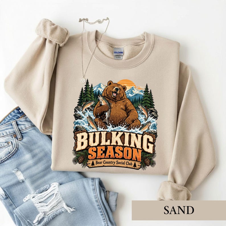 Bulking Season Bear Shirt, Funny Gym Fishing Tee, Outdoorsy Animal Lover Gift