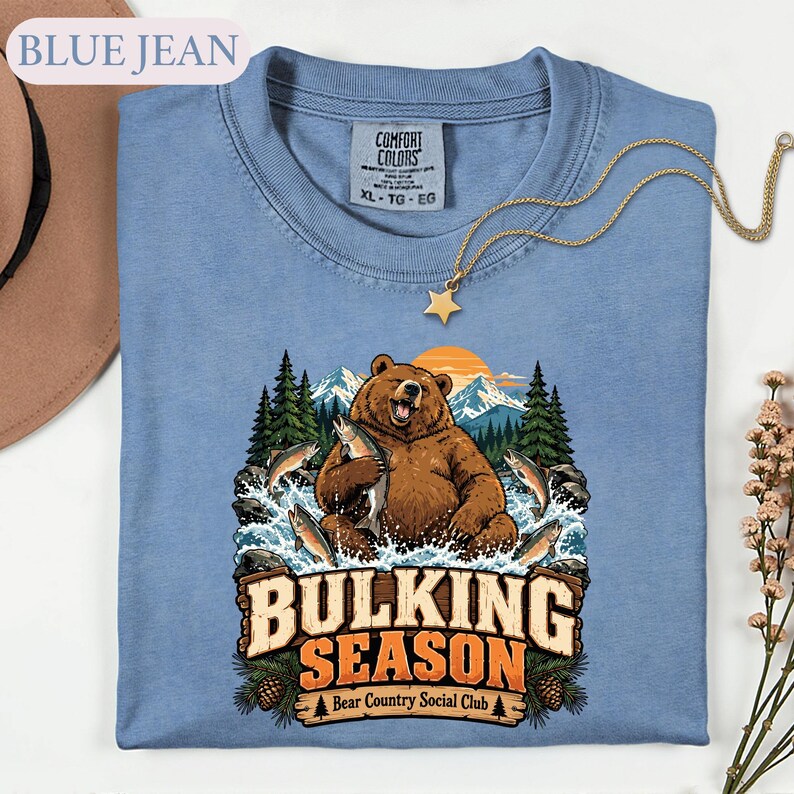 Bulking Season Bear Shirt, Funny Gym Fishing Tee, Outdoorsy Animal Lover Gift