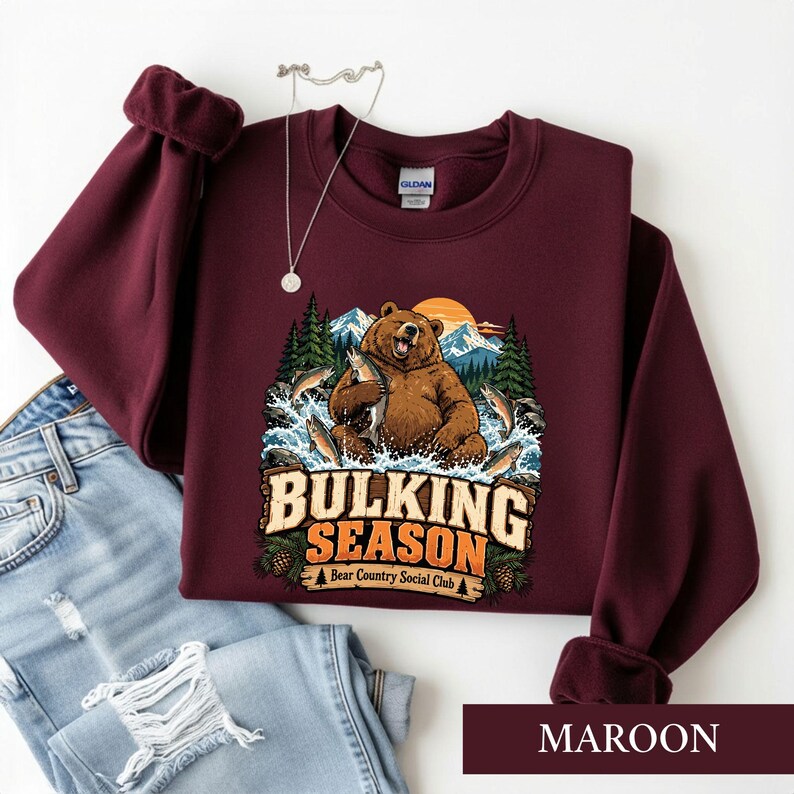 Bulking Season Bear Shirt, Funny Gym Fishing Tee, Outdoorsy Animal Lover Gift