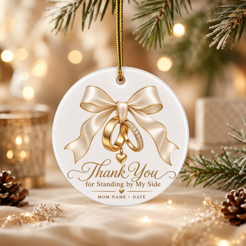Personalized Mother of the Bride Ornament, Custom Wedding Keepsake, Mom Thank You Gift