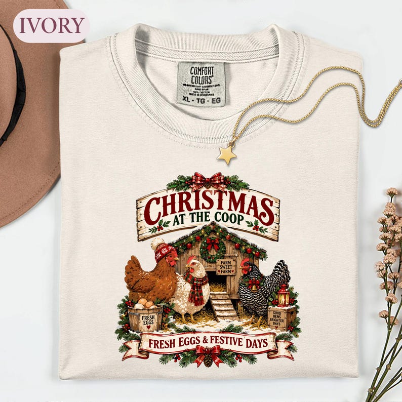 Christmas Chicken Shirt, Farmhouse Holiday Tee, Chicken Lover Gift, Festive Coop Graphic