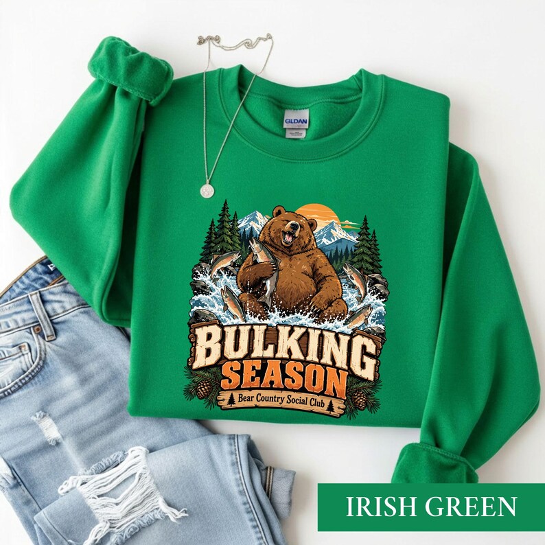 Bulking Season Bear Shirt, Funny Gym Fishing Tee, Outdoorsy Animal Lover Gift