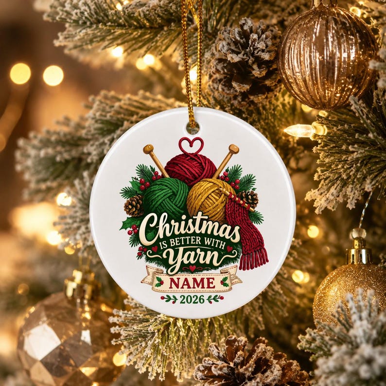 Personalized Knitting Ornament, Custom Yarn Lover Christmas Keepsake, Knit Gift 2026