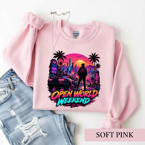 Open World Gamer Shirt, Synthwave Gaming Tee, Retro Neon Video Game Graphic, Gamer Gift