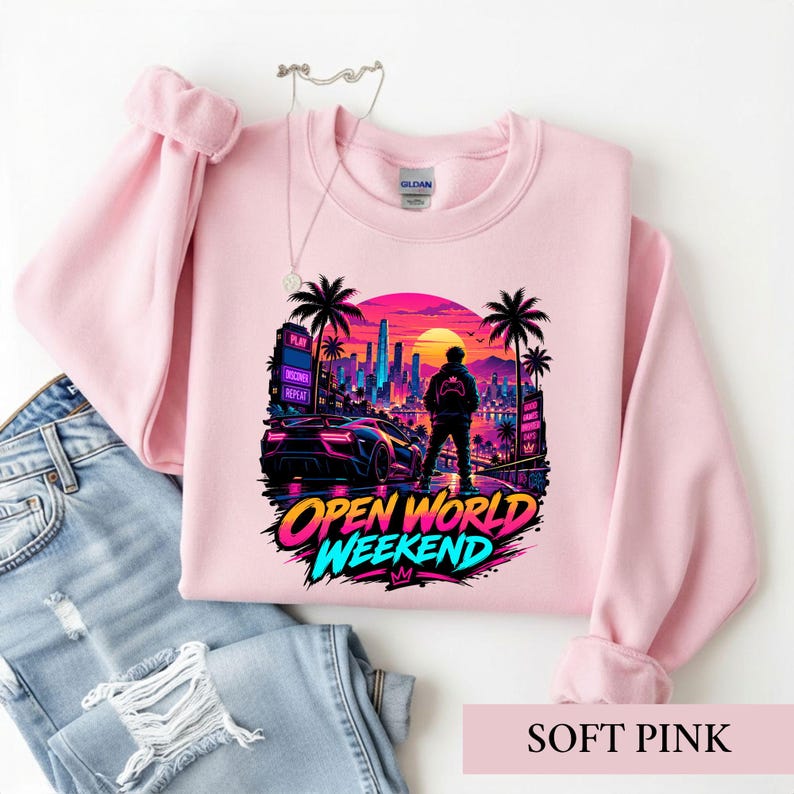 Open World Gamer Shirt, Synthwave Gaming Tee, Retro Neon Video Game Graphic, Gamer Gift