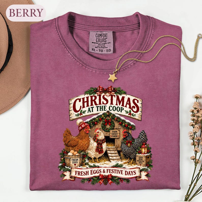 Christmas Chicken Shirt, Farmhouse Holiday Tee, Chicken Lover Gift, Festive Coop Graphic