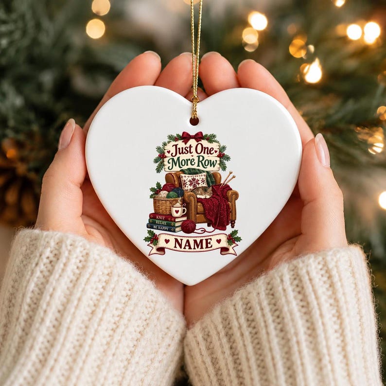 Personalized Knitting Ornament, Custom Knitter Keepsake, Cozy Cat Christmas Ornament