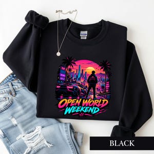 Open World Gamer Shirt, Synthwave Gaming Tee, Retro Neon Video Game Graphic, Gamer Gift