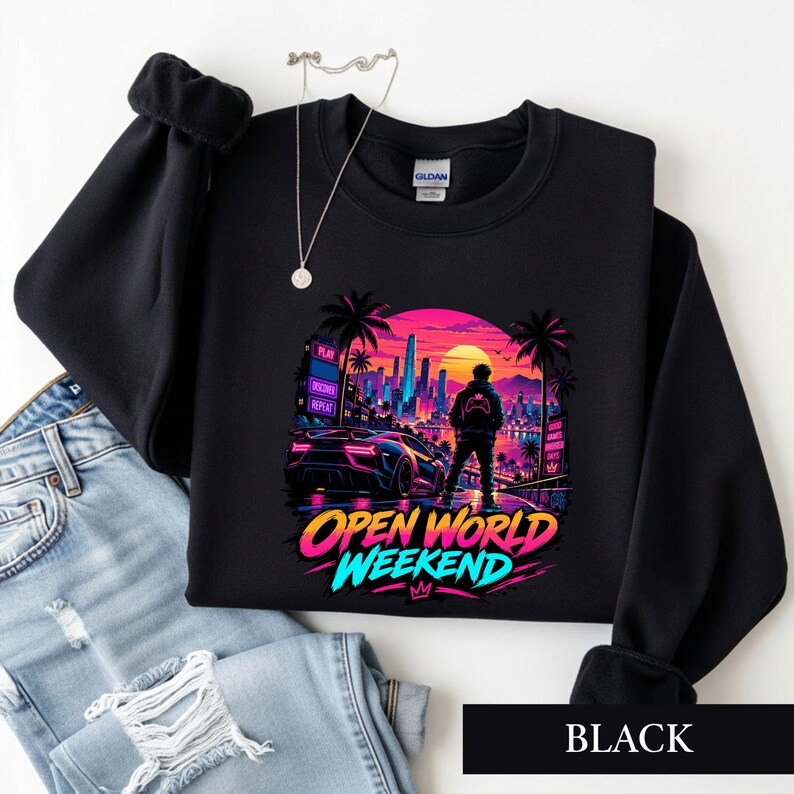 Open World Gamer Shirt, Synthwave Gaming Tee, Retro Neon Video Game Graphic, Gamer Gift