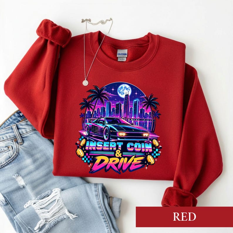 Synthwave Race Car Shirt, Retro Arcade Car Lover Sweatshirt, 80s Outrun Gamer Tee