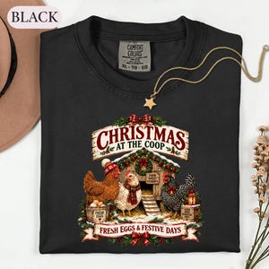 Christmas Chicken Shirt, Farmhouse Holiday Tee, Chicken Lover Gift, Festive Coop Graphic