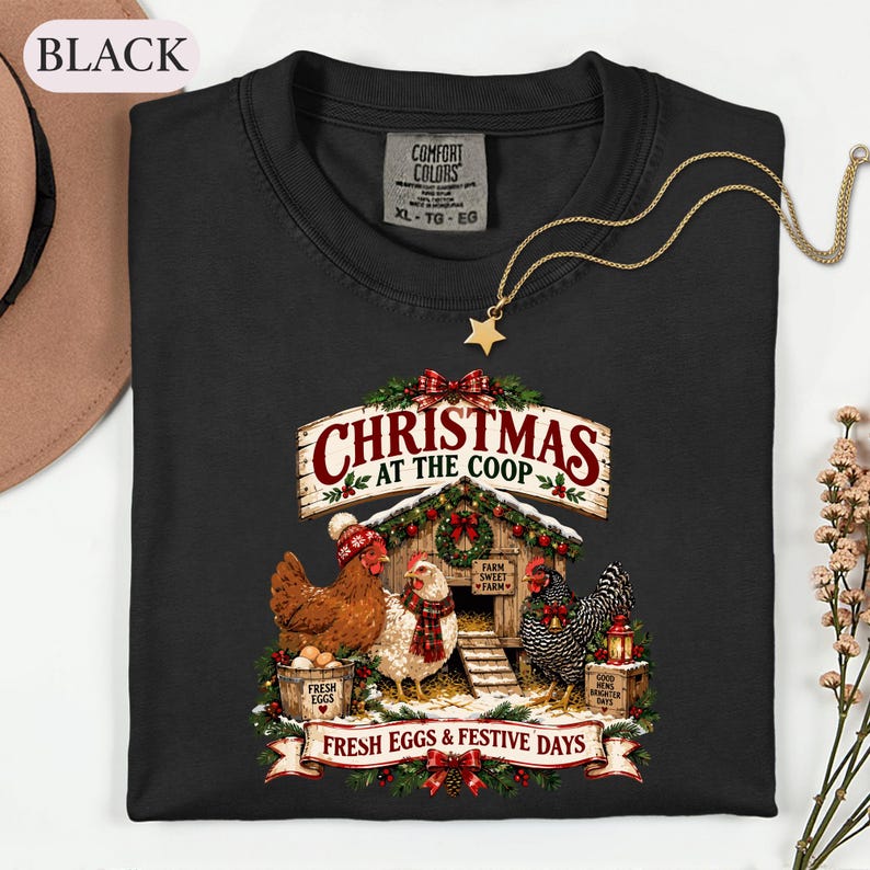 Christmas Chicken Shirt, Farmhouse Holiday Tee, Chicken Lover Gift, Festive Coop Graphic