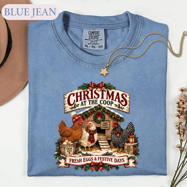 Christmas Chicken Shirt, Farmhouse Holiday Tee, Chicken Lover Gift, Festive Coop Graphic